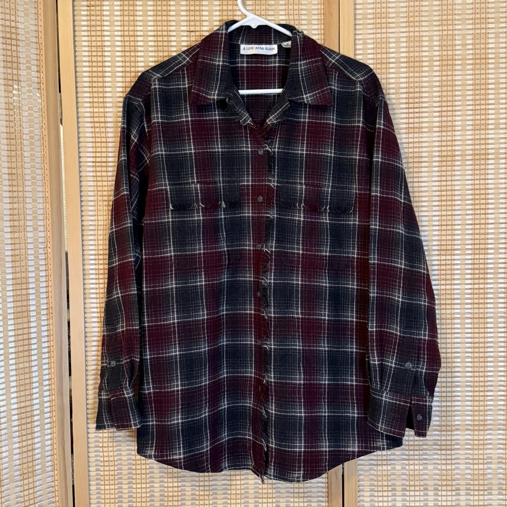 Anne Kline A Line Womens M Shirt Long Sleeves Plaid Wool Blend Boho Whimsigoth